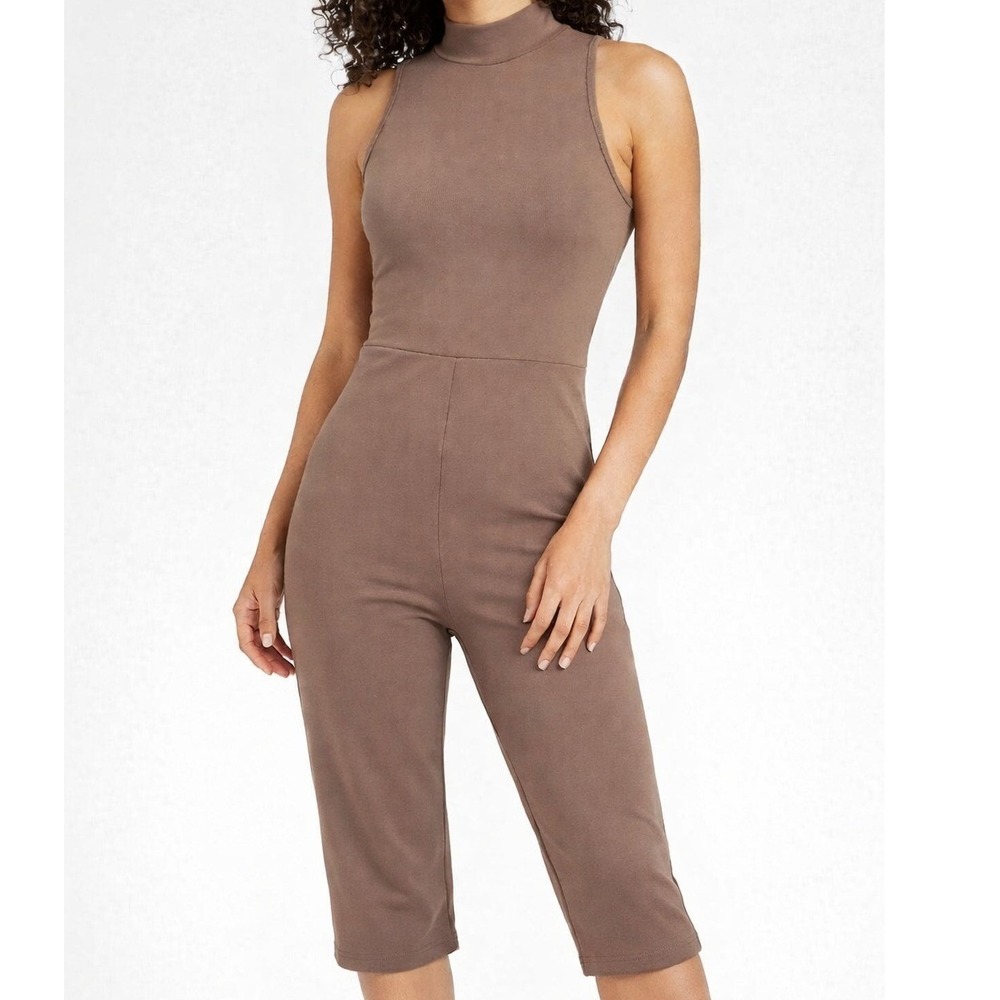 Wild Fable ButterBliss Brown Sleeveless Mock Neck Cropped Jumpsuit Womens S NWT